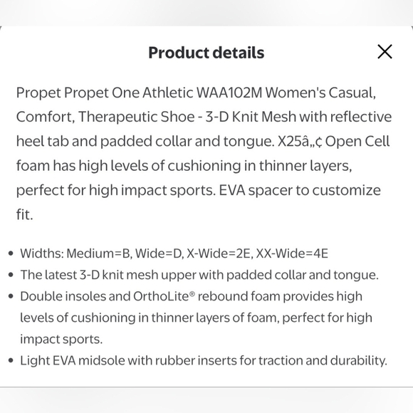 Propet One Walking Active  Black/Silver Therapeutic Comfort Shoes WAA103M Size 9 - Picture 12 of 15